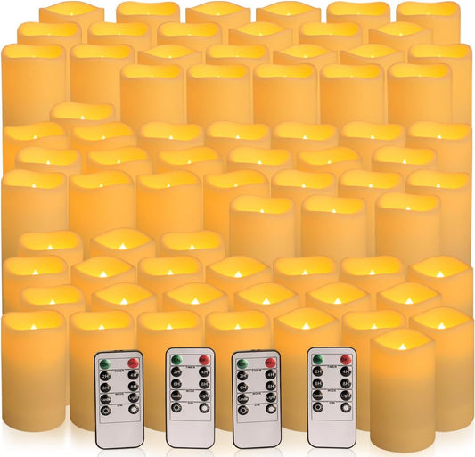 Set of 72 Flameless Led Battery Opeated (D2.2'' X H4''5''6'') Waterproof Outdoor Indoor Candles with 10-Key Remotes and Cycling 24 Hours Timer
