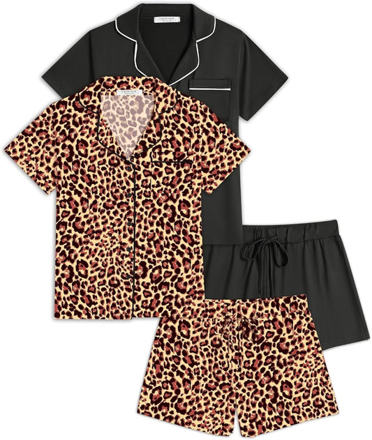 2 Pack Womens Pajamas Set Button down Summer Sleepwear Short Sleeve Comfy Pjs Loungewear Set - Invictus Fashion Statements