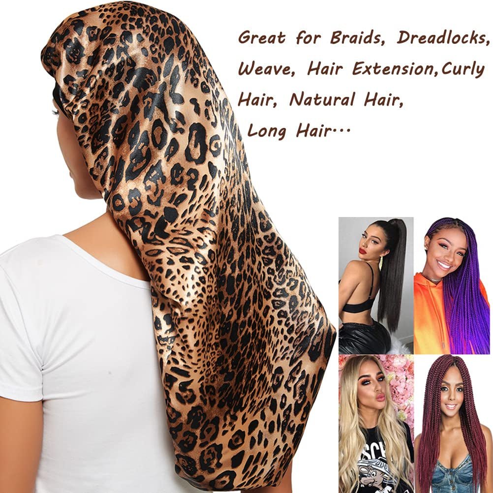 2 Pcs Hair Bonnets for Women Satin, Black Leopard Soft Elastic Band Silky Sleeping Cap Big Bonnets for Women Bonnet for Braids - Invictus Fashion Statements