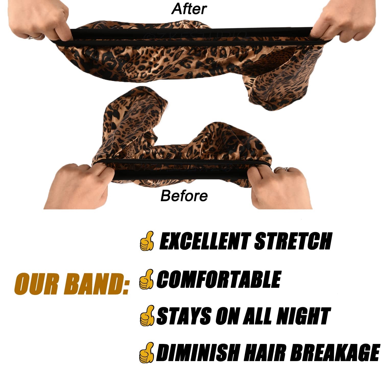 2 Pcs Hair Bonnets for Women Satin, Black Leopard Soft Elastic Band Silky Sleeping Cap Big Bonnets for Women Bonnet for Braids - Invictus Fashion Statements