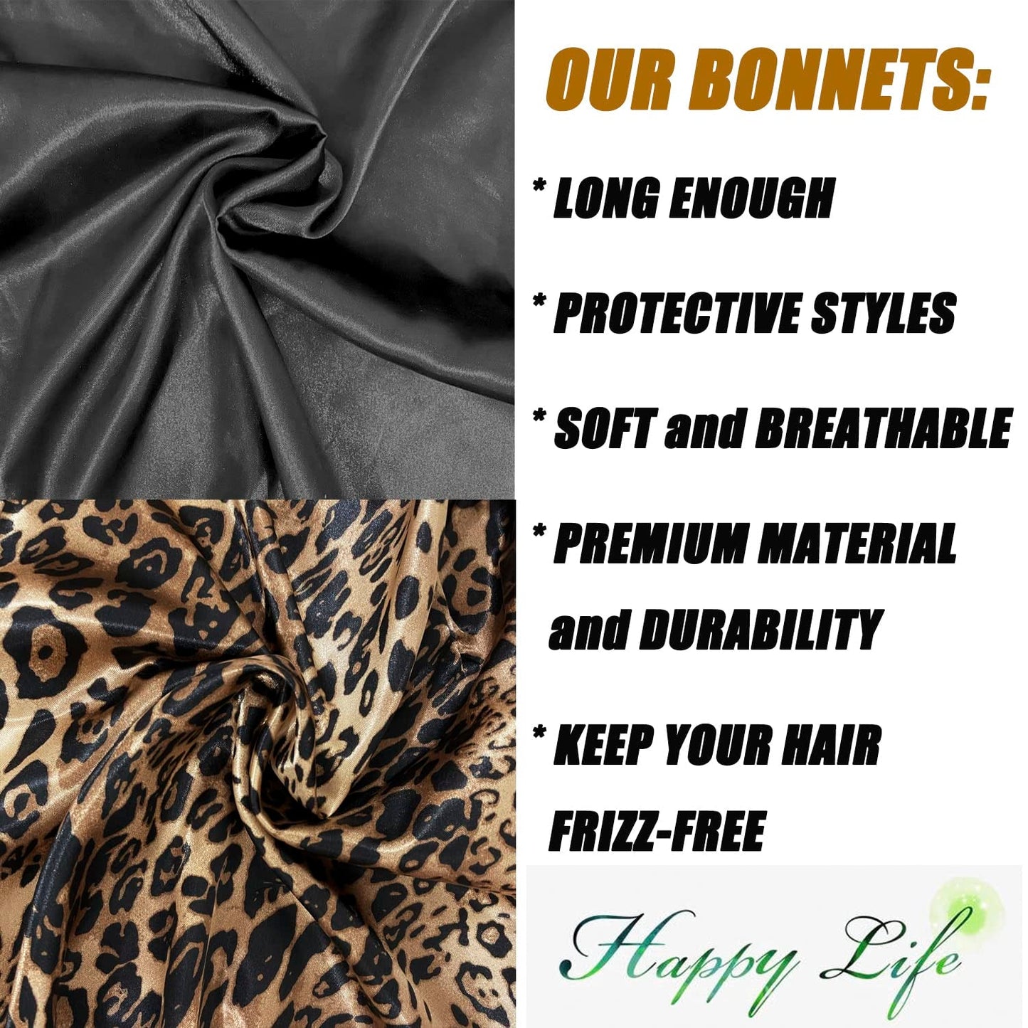 2 Pcs Hair Bonnets for Women Satin, Black Leopard Soft Elastic Band Silky Sleeping Cap Big Bonnets for Women Bonnet for Braids - Invictus Fashion Statements