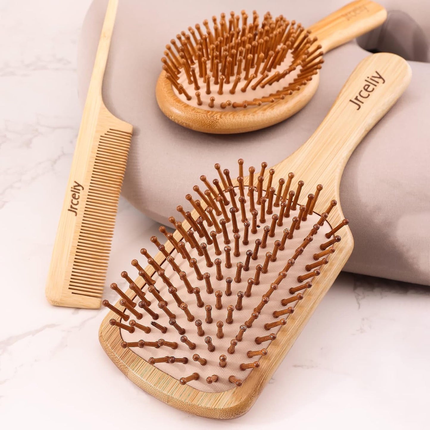 3PCS Bamboo Hair Brush Set,Natural Wooden Brush for Women, Madam, Paddle Detangling Brush for Dry/Curly/Thick/Thin/Straight Hair - Invictus Fashion Statements