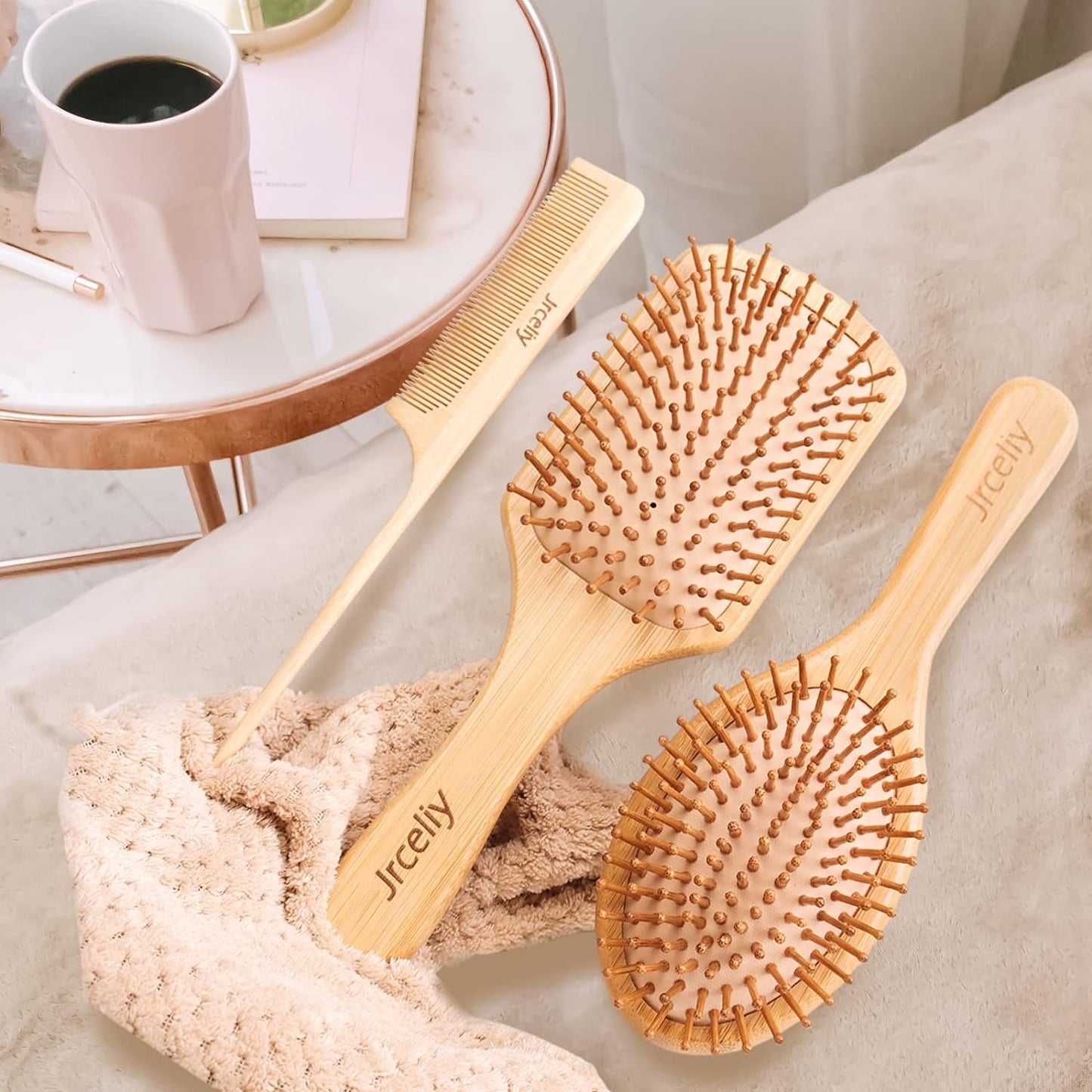 3PCS Bamboo Hair Brush Set,Natural Wooden Brush for Women, Madam, Paddle Detangling Brush for Dry/Curly/Thick/Thin/Straight Hair - Invictus Fashion Statements