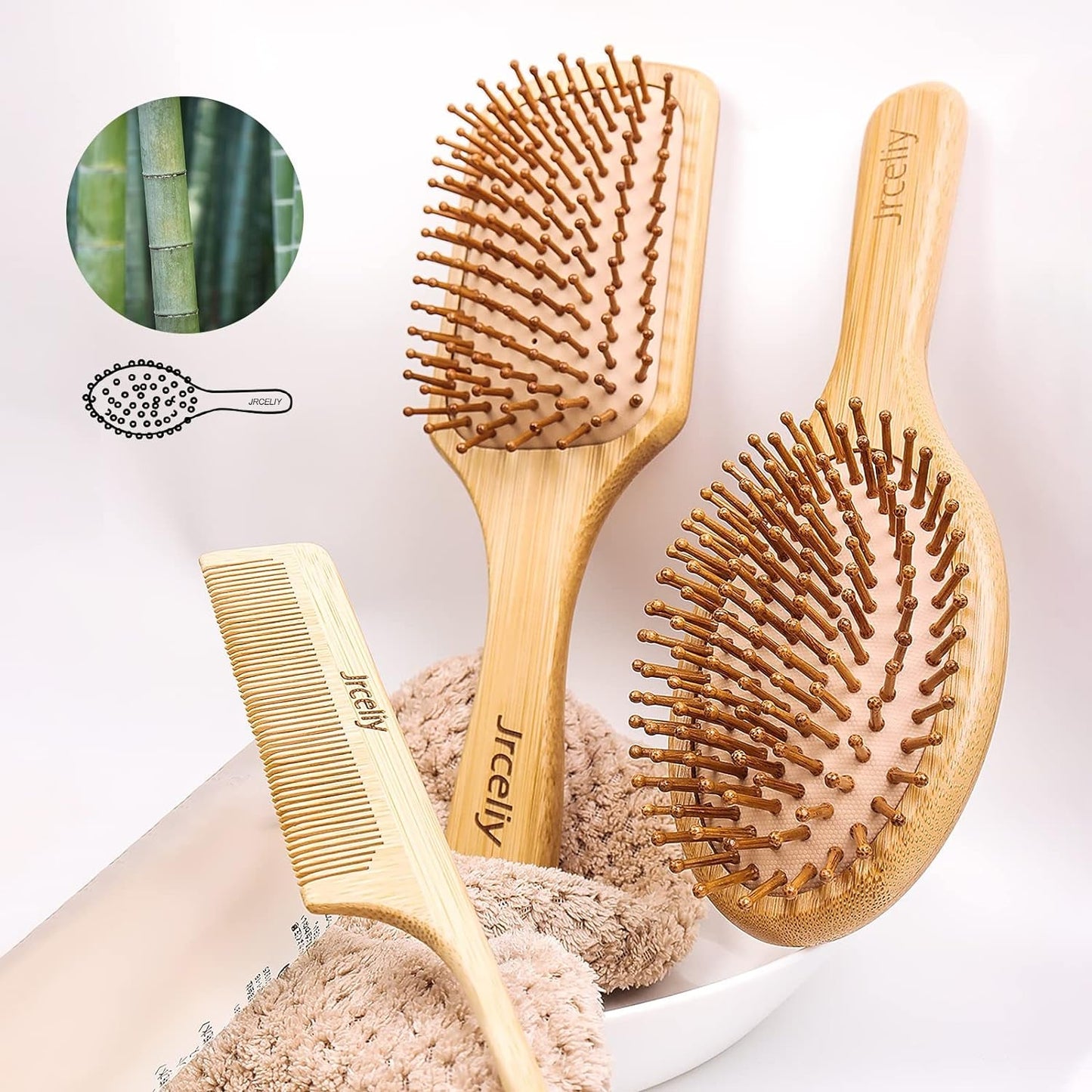 3PCS Bamboo Hair Brush Set,Natural Wooden Brush for Women, Madam, Paddle Detangling Brush for Dry/Curly/Thick/Thin/Straight Hair - Invictus Fashion Statements