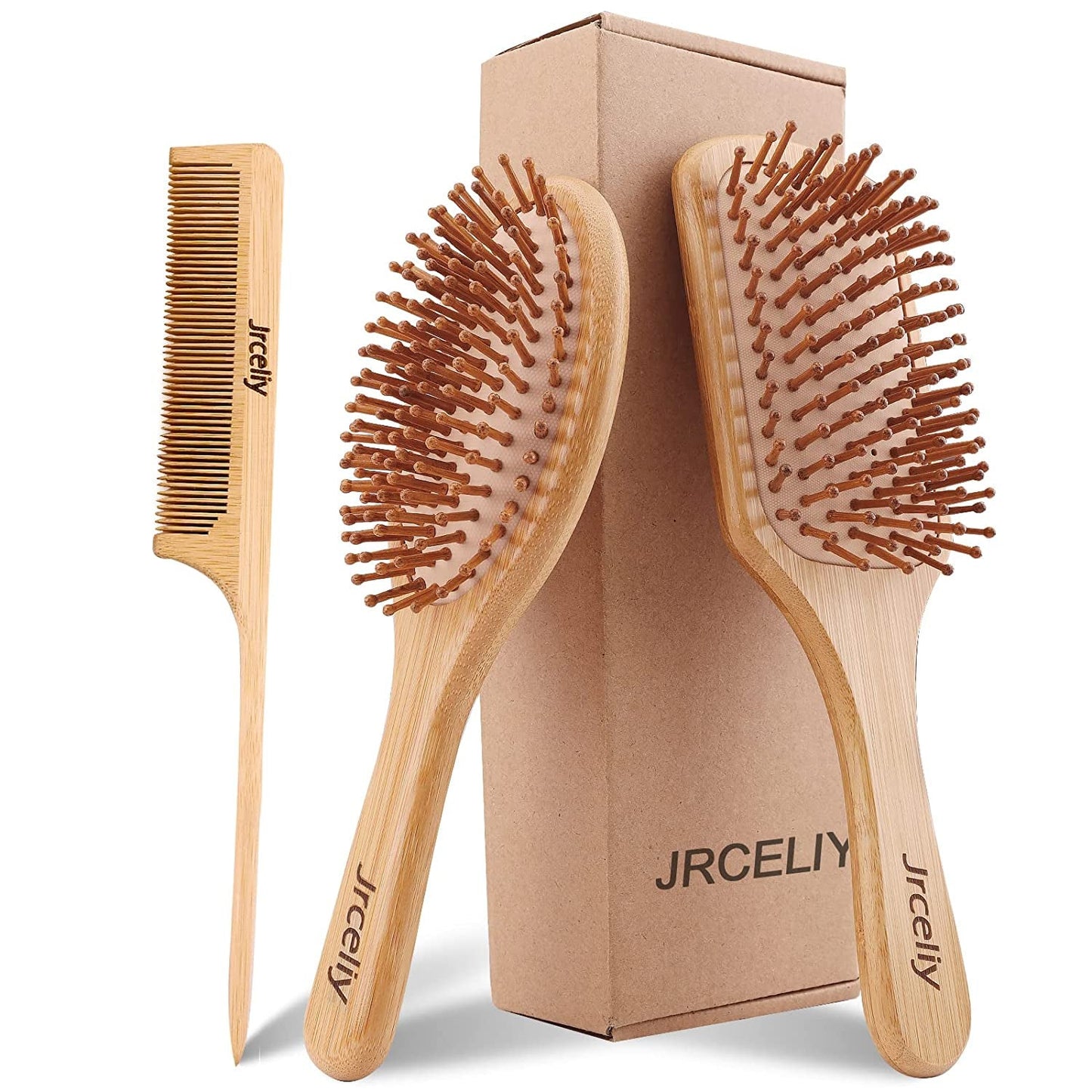 3PCS Bamboo Hair Brush Set,Natural Wooden Brush for Women, Madam, Paddle Detangling Brush for Dry/Curly/Thick/Thin/Straight Hair - Invictus Fashion Statements