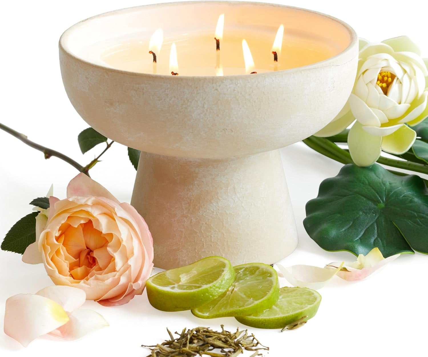 Balance - White Lotus & Tea, Luxury Candle W/Essential Oils, 5 Wick, Hand-Poured Soy, Cotton Wick, Ceramic