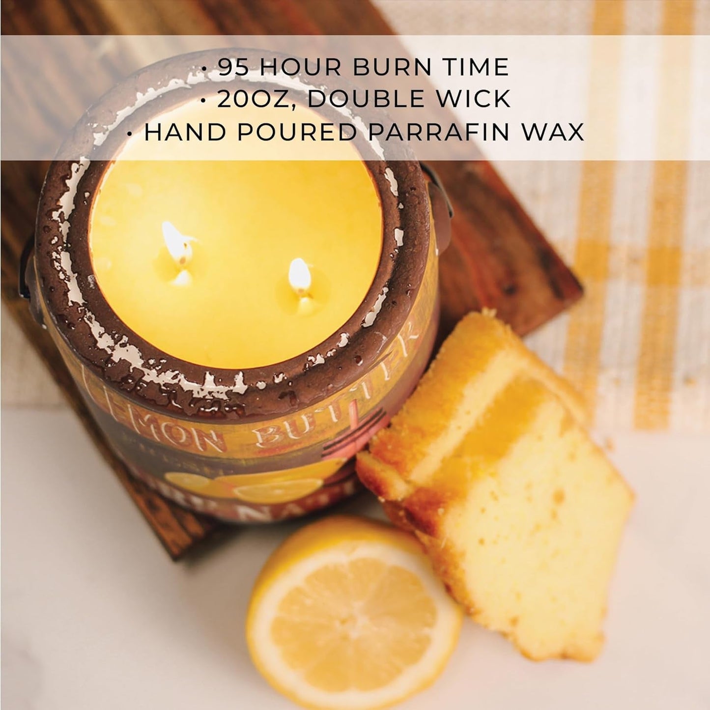 95Hr 20Oz Scented Candle - Lemon Butter - Multi - Wick Glass Candle - Gifts for Men and Women - Invictus Fashion Statements