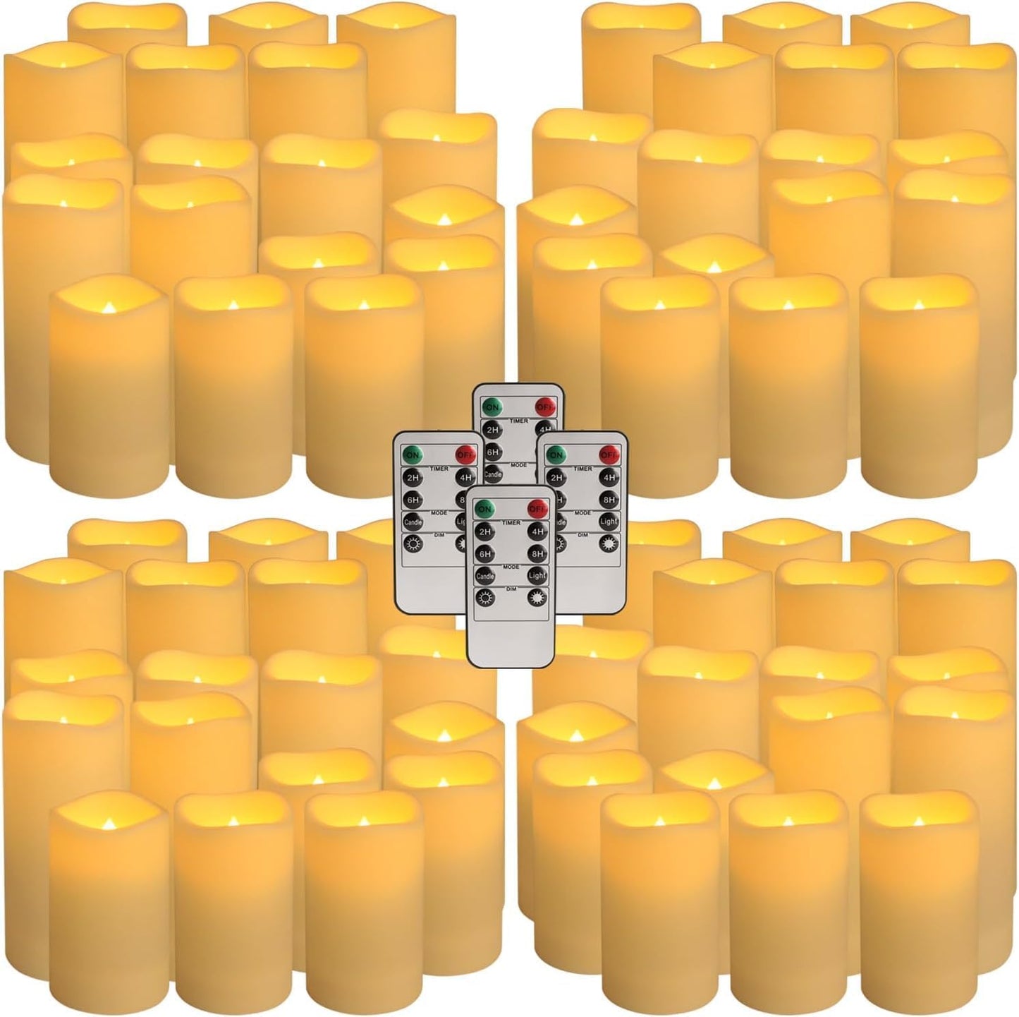 Set of 72 Flameless Led Battery Opeated (D2.2'' X H4''5''6'') Waterproof Outdoor Indoor Candles with 10-Key Remotes and Cycling 24 Hours Timer