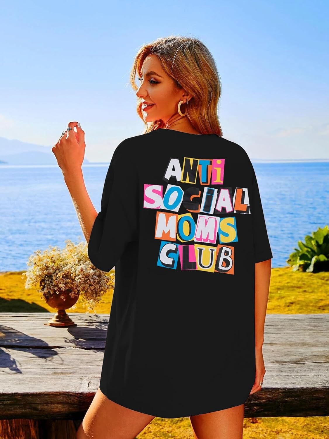 Anti Social Mom Club Shirt Oversized Mama Shirts Funny Mom Life Graphic Tee Casual Short Sleeve Tops - Invictus Fashion Statements