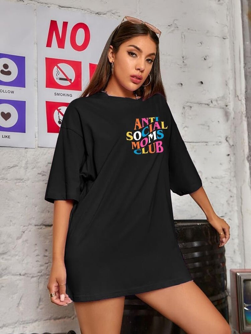 Anti Social Mom Club Shirt Oversized Mama Shirts Funny Mom Life Graphic Tee Casual Short Sleeve Tops - Invictus Fashion Statements