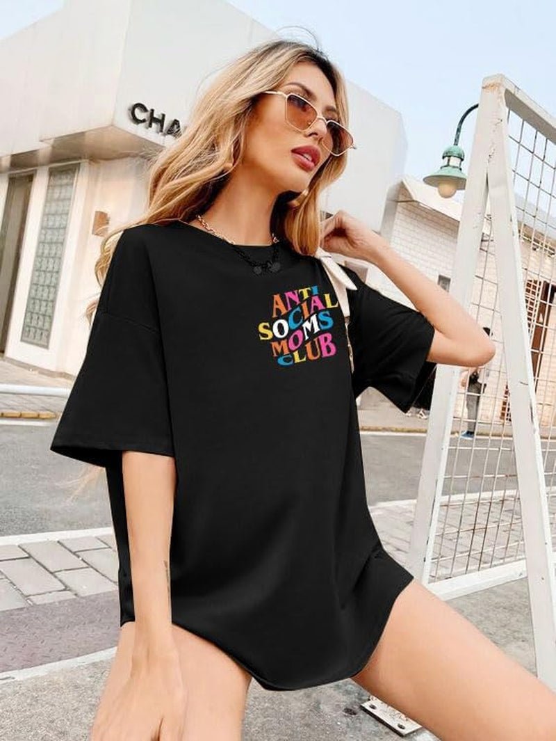 Anti Social Mom Club Shirt Oversized Mama Shirts Funny Mom Life Graphic Tee Casual Short Sleeve Tops - Invictus Fashion Statements