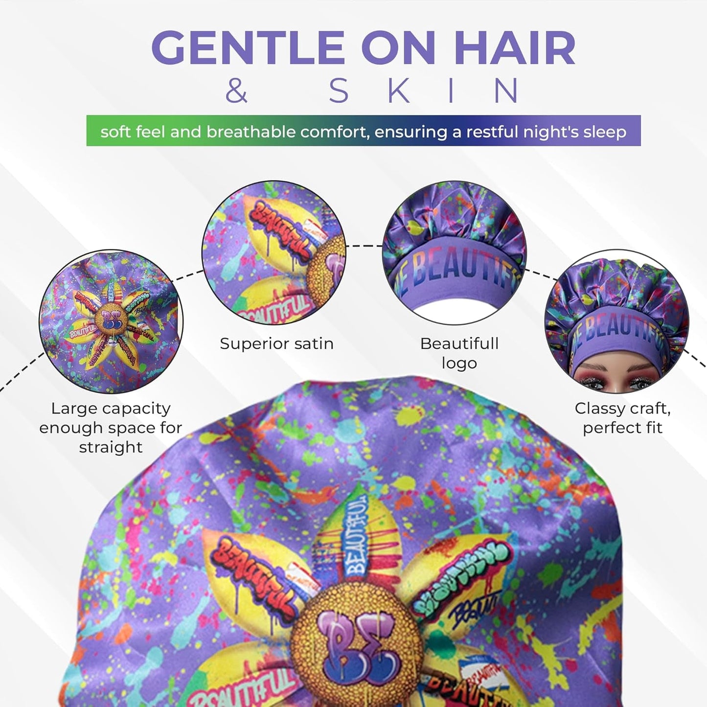 Discover Reversible Premium Double Layer Silk Satin Sleeping Bonnets Designed for Hair Protection, Moisture Retention, and All - Night Comfort. Keep Your Hair Healthy and Frizz - Free - Purple - Invictus Fashion Statements