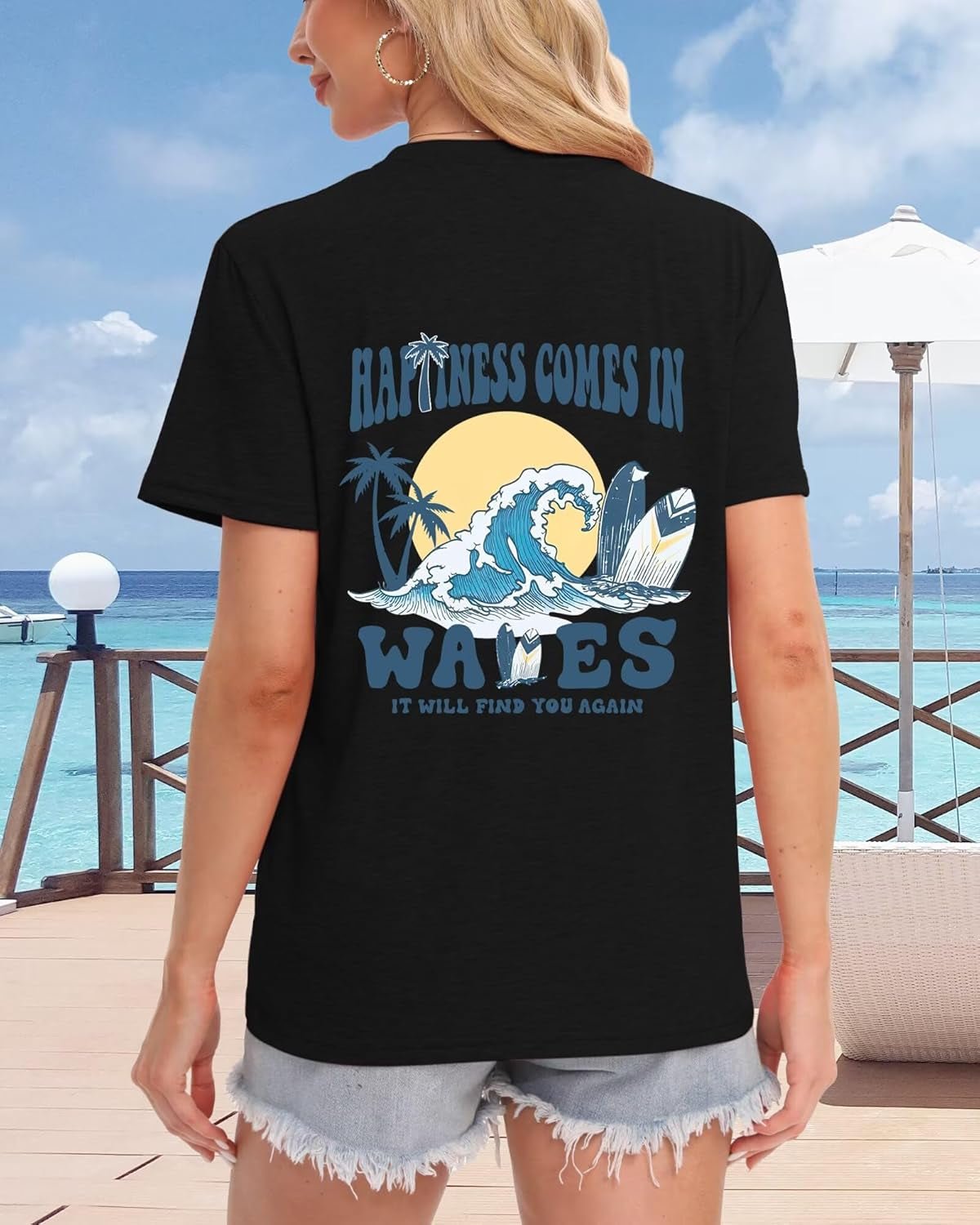 Forever Chasing Sunsets Tshirt Waves Graphic Tee Women Hawaiian Shirt Beach Trip Palm Tree Top Letter Print - Invictus Fashion Statements