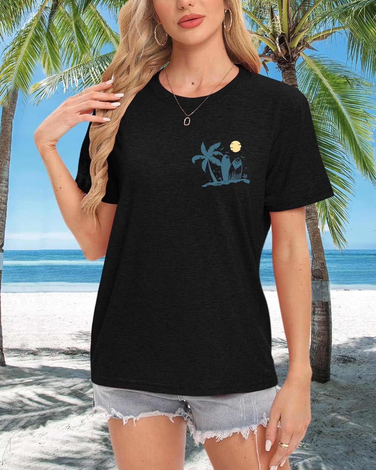Forever Chasing Sunsets Tshirt Waves Graphic Tee Women Hawaiian Shirt Beach Trip Palm Tree Top Letter Print - Invictus Fashion Statements
