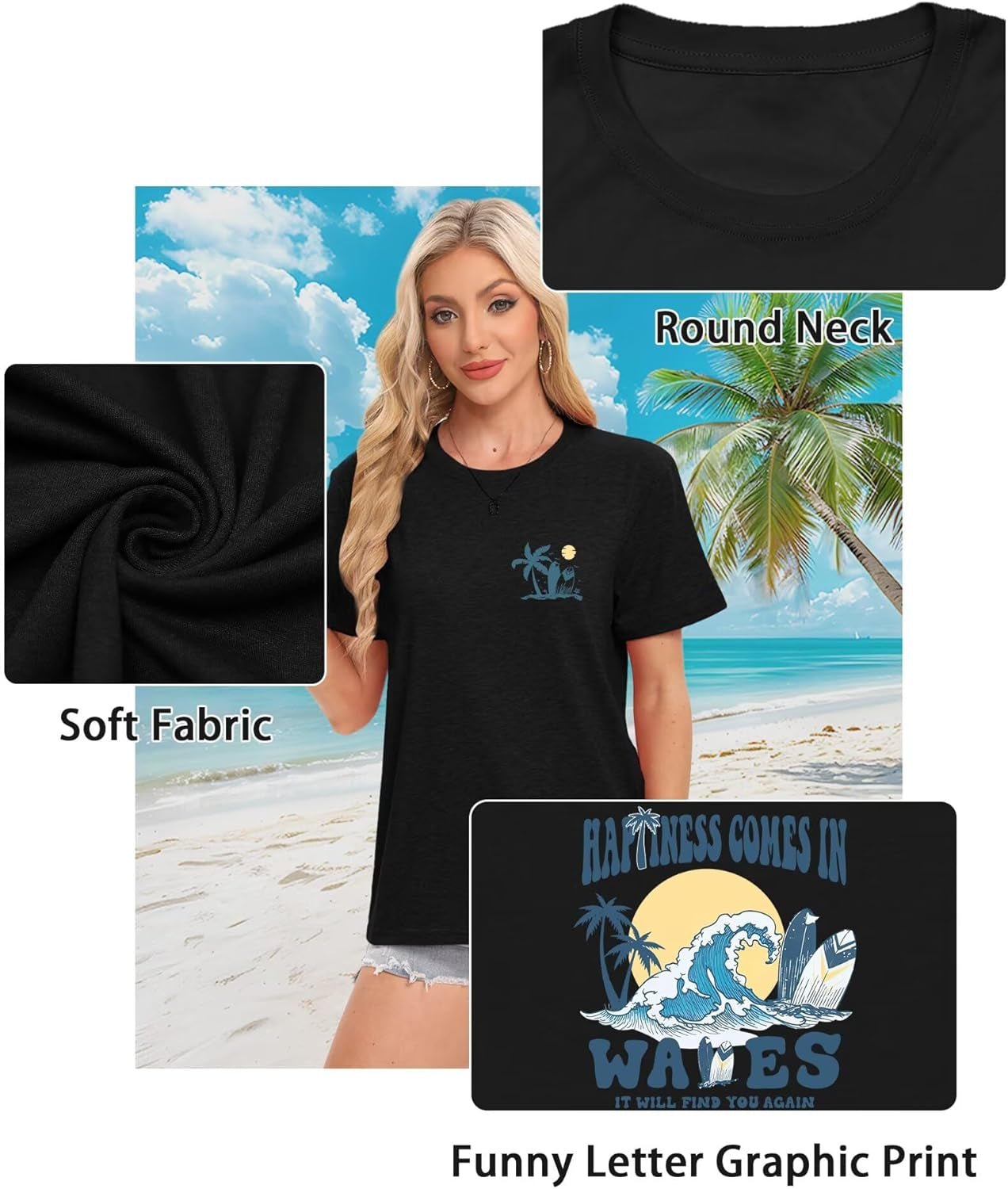 Forever Chasing Sunsets Tshirt Waves Graphic Tee Women Hawaiian Shirt Beach Trip Palm Tree Top Letter Print - Invictus Fashion Statements