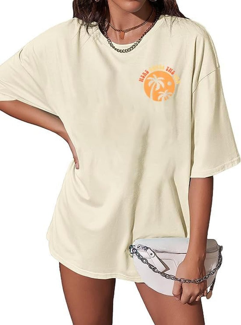 Graphic Tees Women Oversized T-Shirts: Summer Hawaiian Beach Tops Shirts Hawaii Tropical Beachy Short Sleeve Outfit - Invictus Fashion Statements