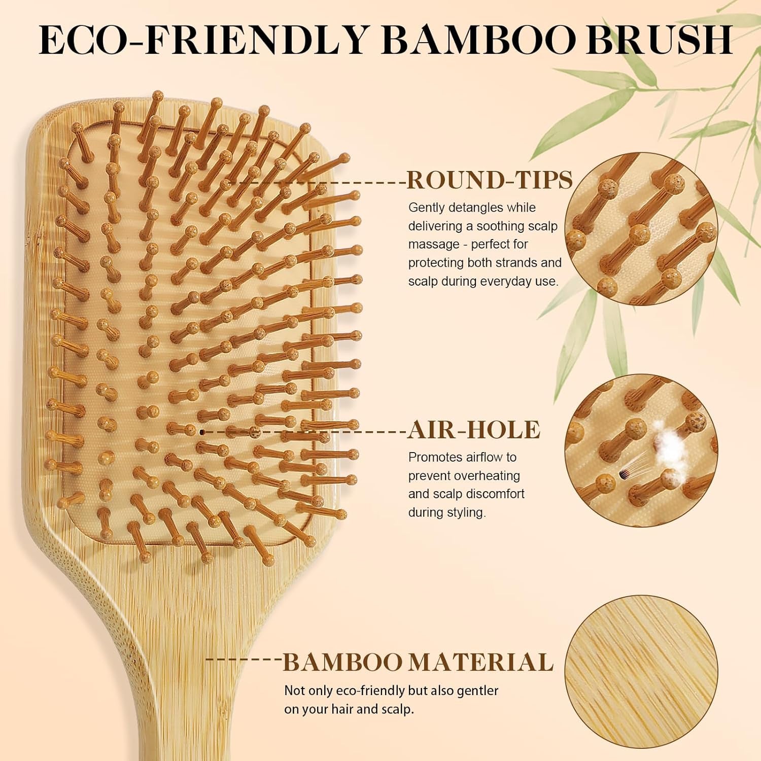 Hair Brush Set, 5Pcs Natural Bamboo Paddle Detangling Brush for Women and Men, round Brush, Wide - Tooth and Tail Comb with 2 Size Brush - Reduce Frizz, Travel & Family - Friendly Hair Care Kit - Invictus Fashion Statements