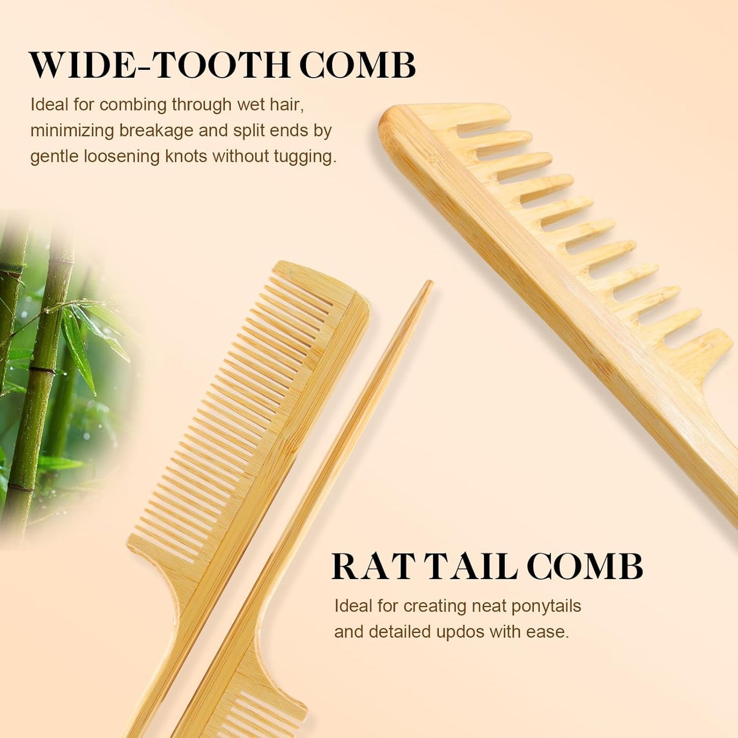 Hair Brush Set, 5Pcs Natural Bamboo Paddle Detangling Brush for Women and Men, round Brush, Wide - Tooth and Tail Comb with 2 Size Brush - Reduce Frizz, Travel & Family - Friendly Hair Care Kit - Invictus Fashion Statements