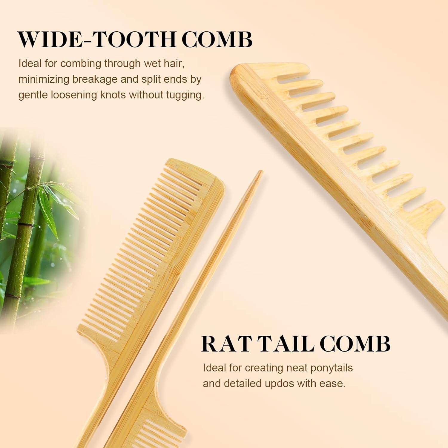Hair Brush Set, 5Pcs Natural Bamboo Paddle Detangling Brush for Women and Men, round Brush, Wide - Tooth and Tail Comb with 2 Size Brush - Reduce Frizz, Travel & Family - Friendly Hair Care Kit - Invictus Fashion Statements