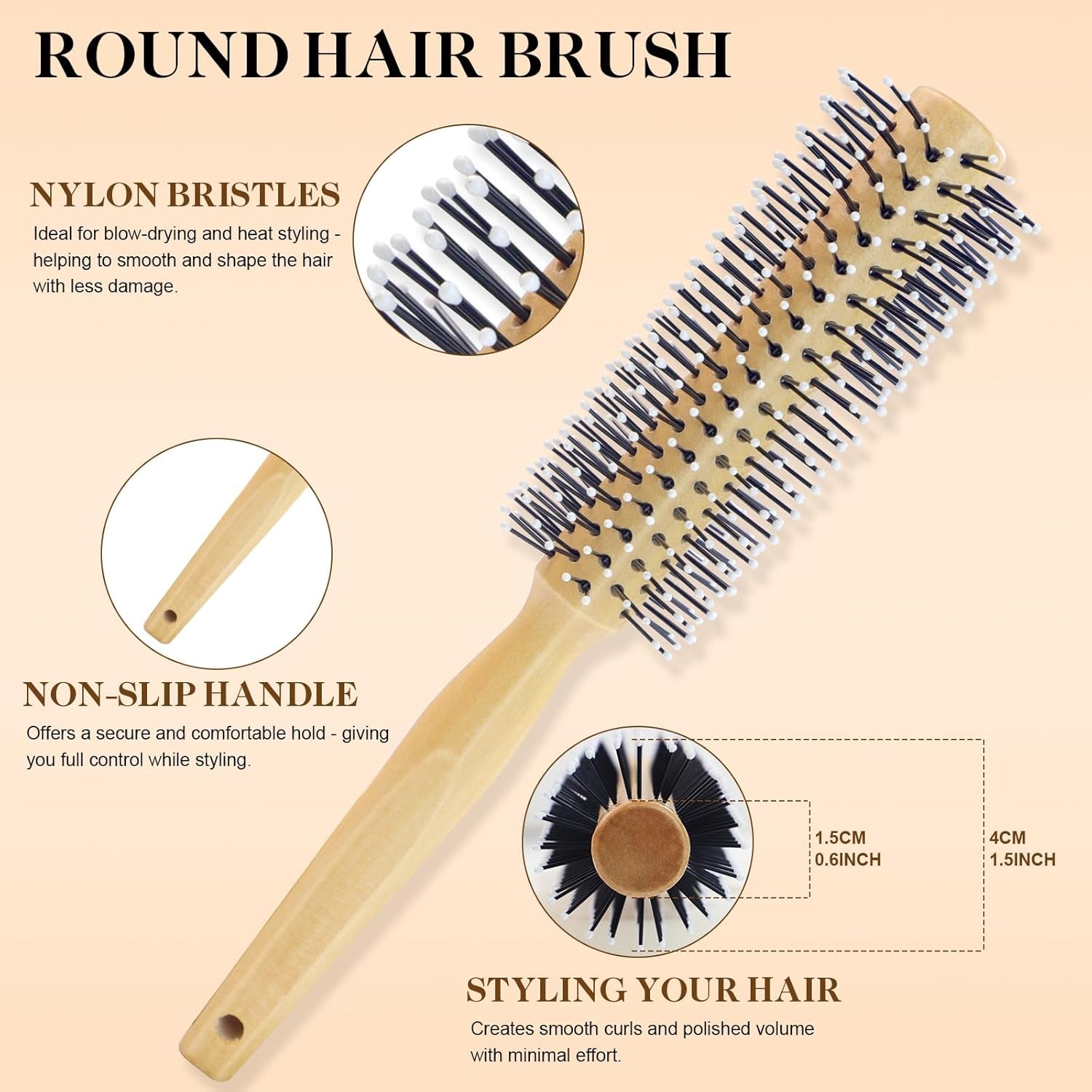 Hair Brush Set, 5Pcs Natural Bamboo Paddle Detangling Brush for Women and Men, round Brush, Wide - Tooth and Tail Comb with 2 Size Brush - Reduce Frizz, Travel & Family - Friendly Hair Care Kit - Invictus Fashion Statements