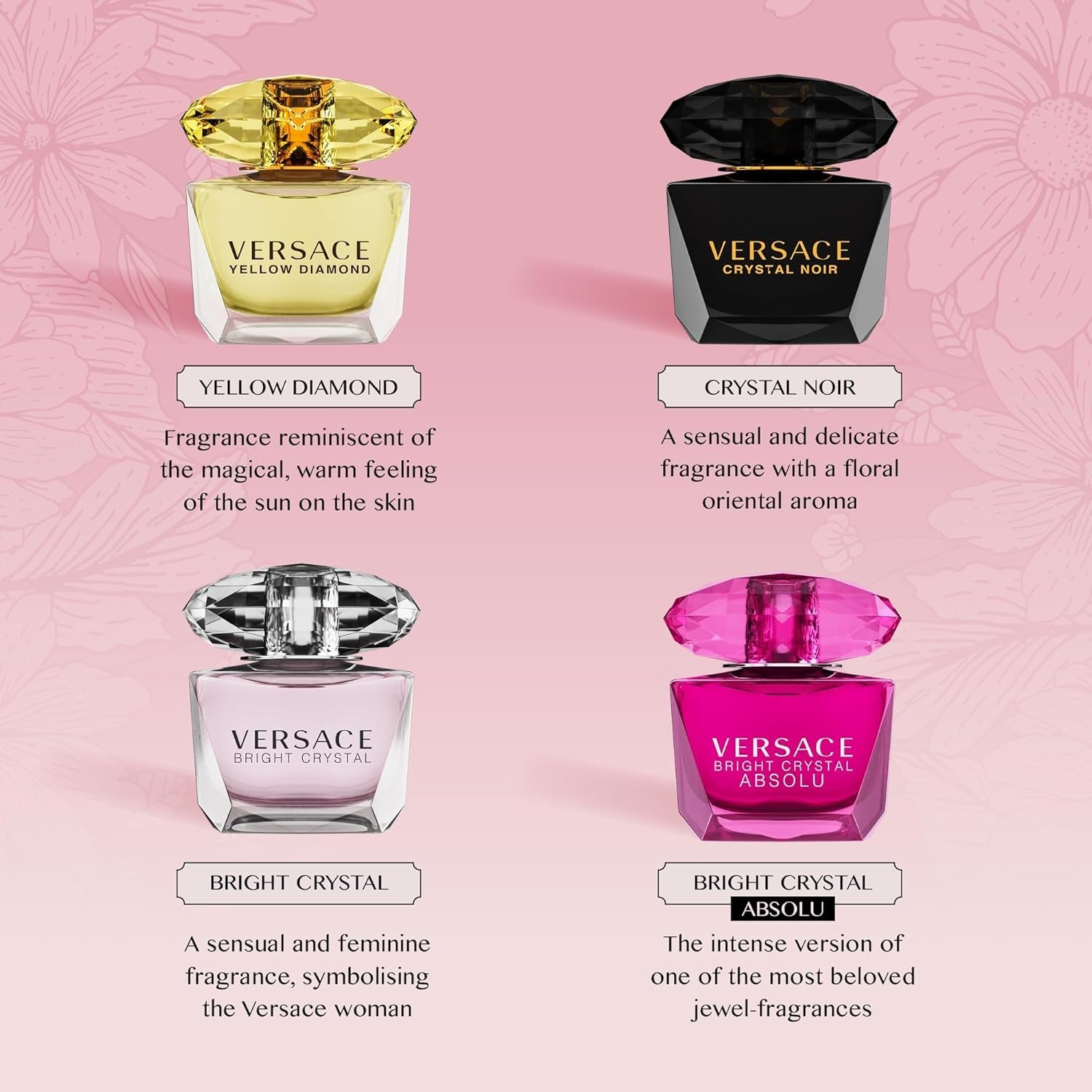 Luxury Women's Mini Perfume Set - 4 Designer Fragrance Samplers: Bright Crystal, Yellow Diamond, Crystal Noir & Bright Crystal Absolu (0.17 Oz Each) - Invictus Fashion Statements
