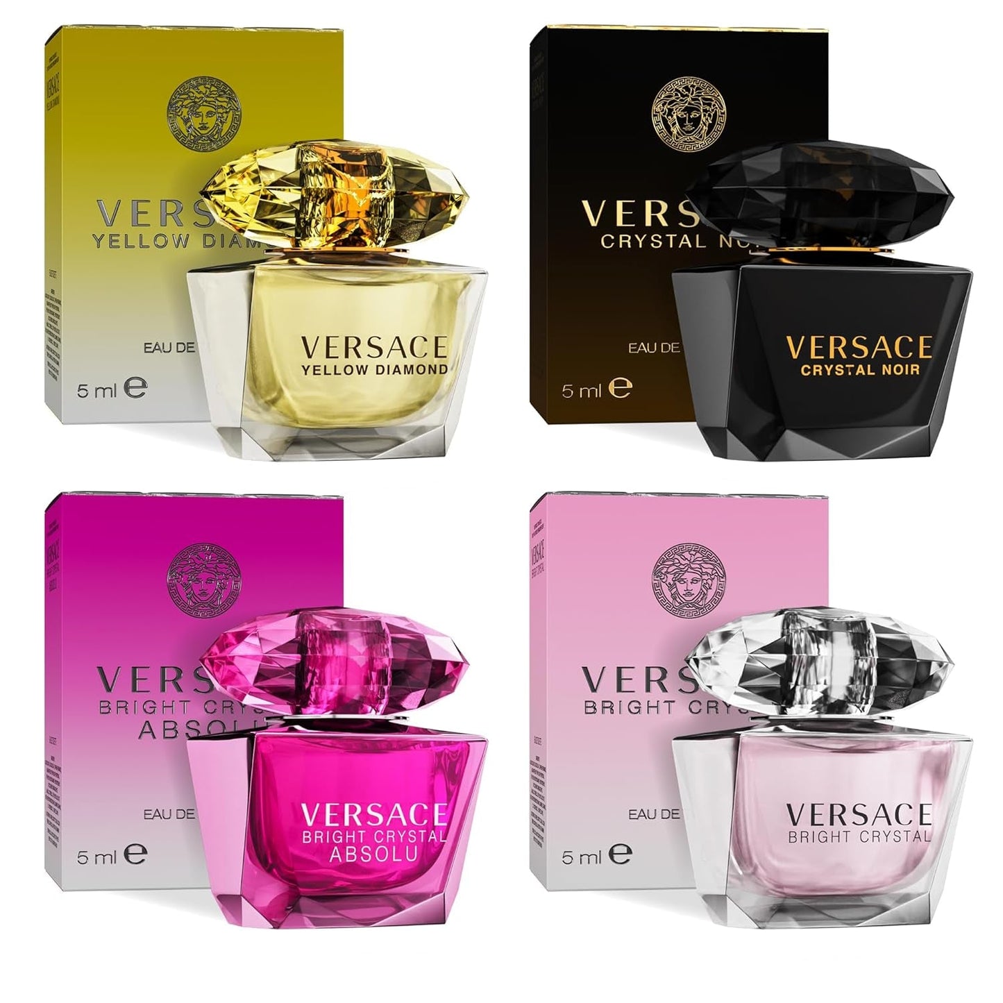 Luxury Women's Mini Perfume Set - 4 Designer Fragrance Samplers: Bright Crystal, Yellow Diamond, Crystal Noir & Bright Crystal Absolu (0.17 Oz Each) - Invictus Fashion Statements
