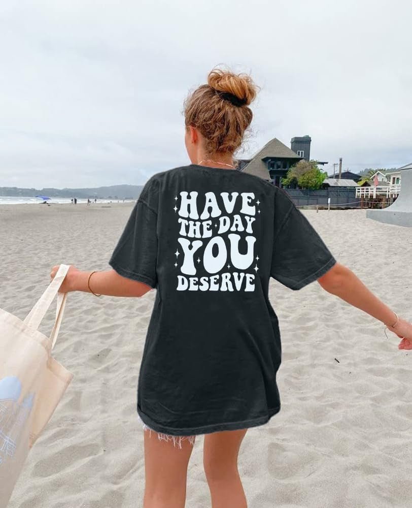 Oversized Tshirts for Women: Deserve Day Shirt Funny Skeleton Shirts Casual Oversized Graphic Tees Tops - Invictus Fashion Statements