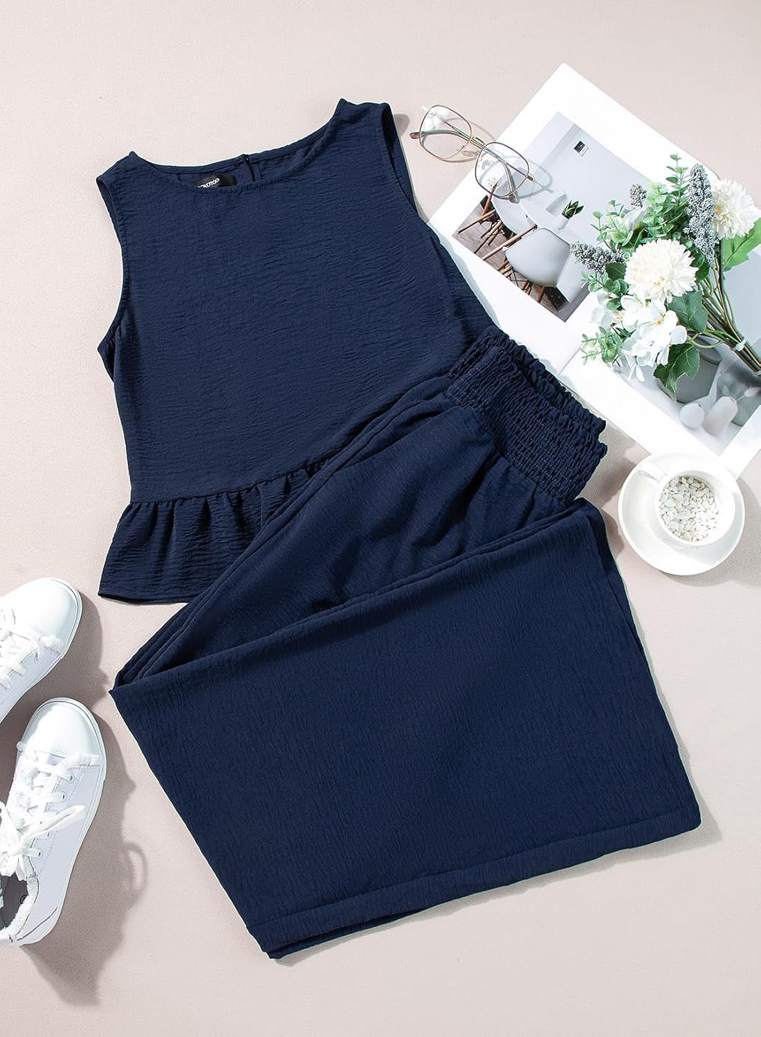 Pants Sets Women 2 Piece Outfits Sleeveless round Neck Tank Tops Matching Sets for Women Elastic Waist Wide Leg - Invictus Fashion Statements