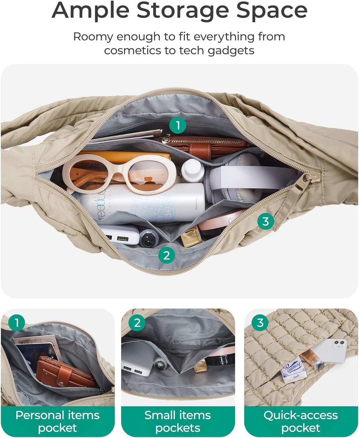 Quilted Crossbody Bag for Women, Puffy Hobo Purse Soft Fluffy Cute Shoulder Handbag for Daily Use, Small/Large - Invictus Fashion Statements