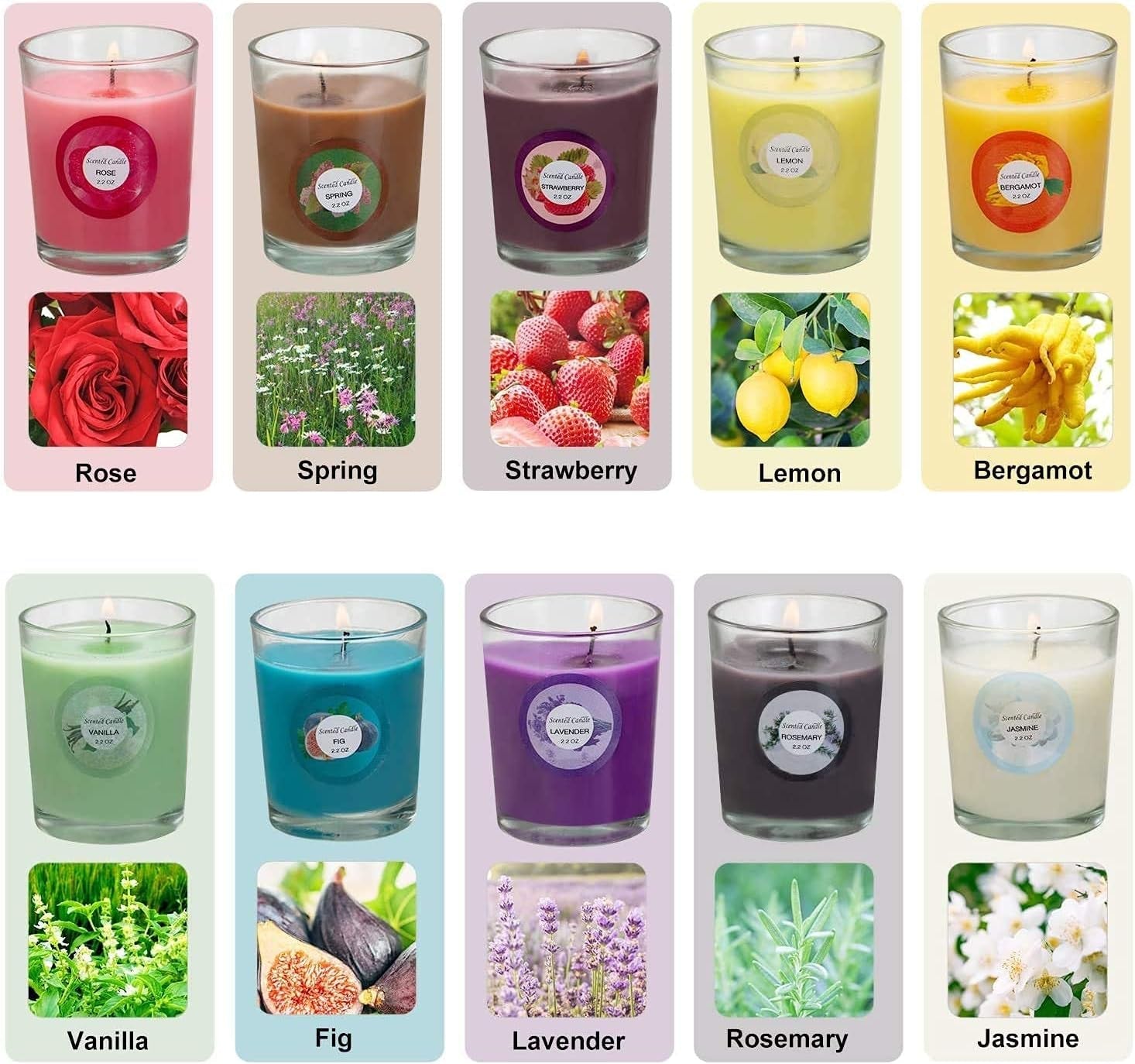 Scented Candles, Jasmine, Rose, Vanilla, Bergamot, Fig, Lavender, Lemon, Spring,Strawberry, Rosemary, Aromatherapy Candles,Soy Wax Glass Jar Candle - 20 Pack - Invictus Fashion Statements