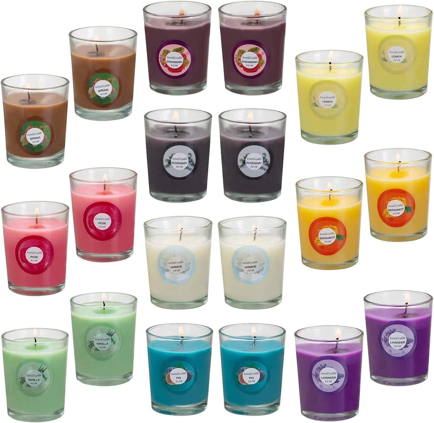 Scented Candles, Jasmine, Rose, Vanilla, Bergamot, Fig, Lavender, Lemon, Spring,Strawberry, Rosemary, Aromatherapy Candles,Soy Wax Glass Jar Candle - 20 Pack - Invictus Fashion Statements