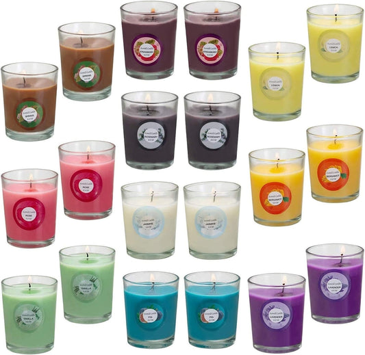 Scented Candles, Jasmine, Rose, Vanilla, Bergamot, Fig, Lavender, Lemon, Spring,Strawberry, Rosemary, Aromatherapy Candles,Soy Wax Glass Jar Candle - 20 Pack - Invictus Fashion Statements