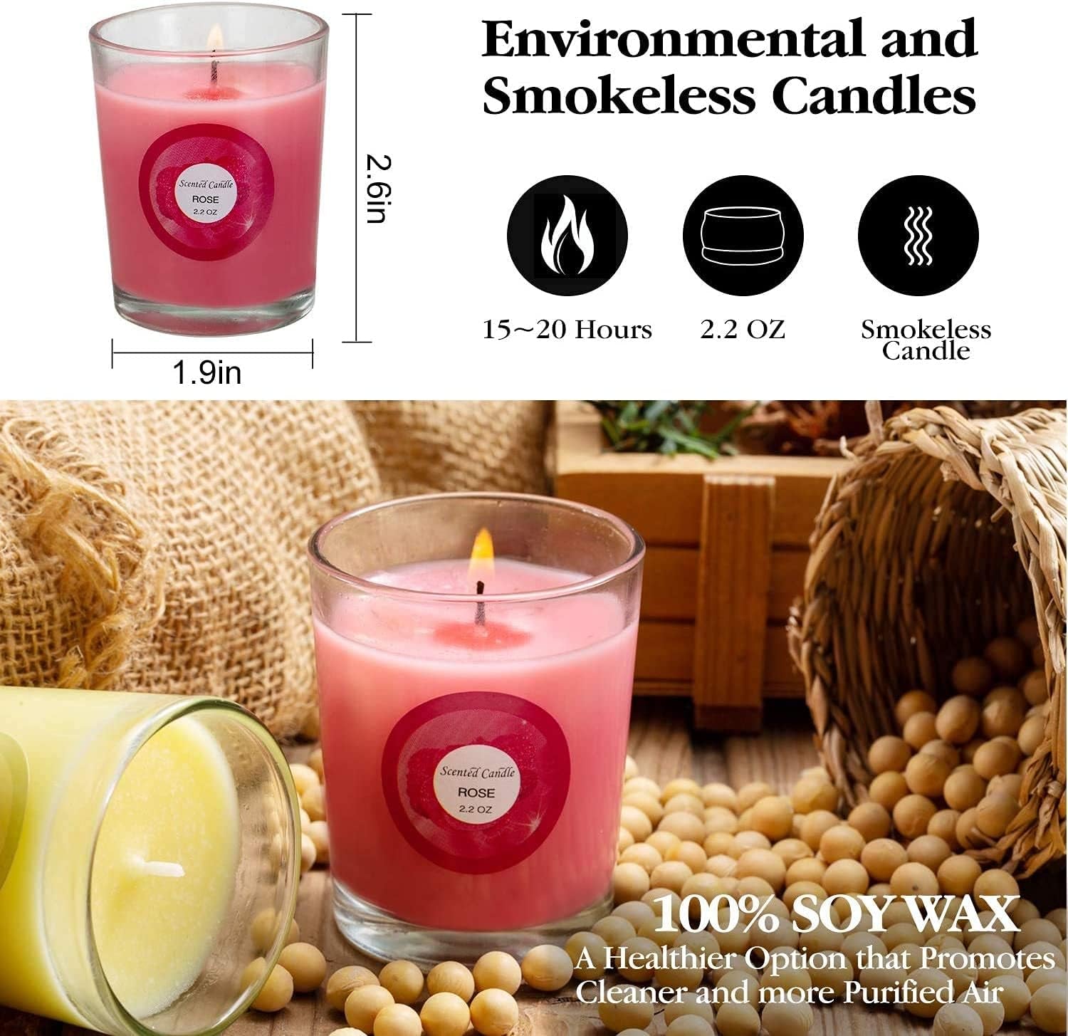 Scented Candles, Jasmine, Rose, Vanilla, Bergamot, Fig, Lavender, Lemon, Spring,Strawberry, Rosemary, Aromatherapy Candles,Soy Wax Glass Jar Candle - 20 Pack - Invictus Fashion Statements