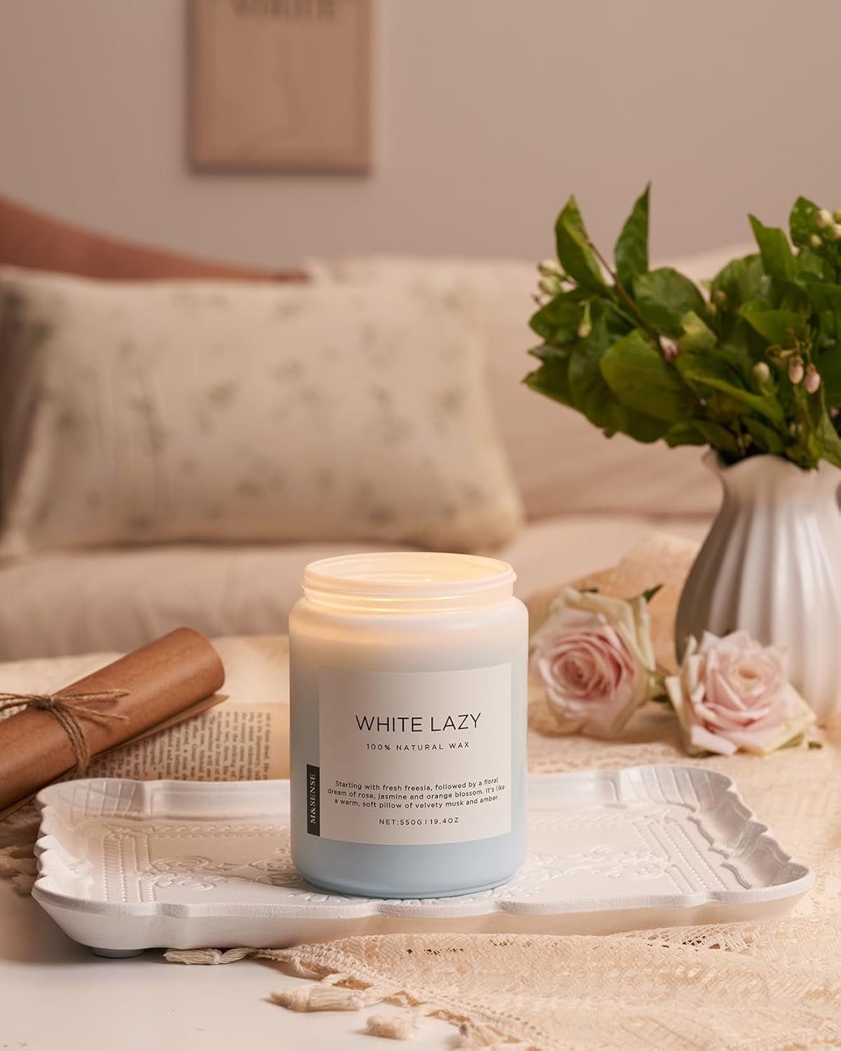 Spring Scented Candle, Jasmine Clean Cotton Soy Wax Large 19.4Oz 110 Hour Long Lasting Burning Non Toxic Organic Natural 2 Wick Relaxing Jar Candle for Women - Invictus Fashion Statements