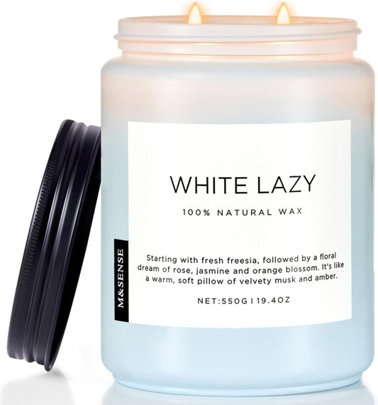 Spring Scented Candle, Jasmine Clean Cotton Soy Wax Large 19.4Oz 110 Hour Long Lasting Burning Non Toxic Organic Natural 2 Wick Relaxing Jar Candle for Women - Invictus Fashion Statements