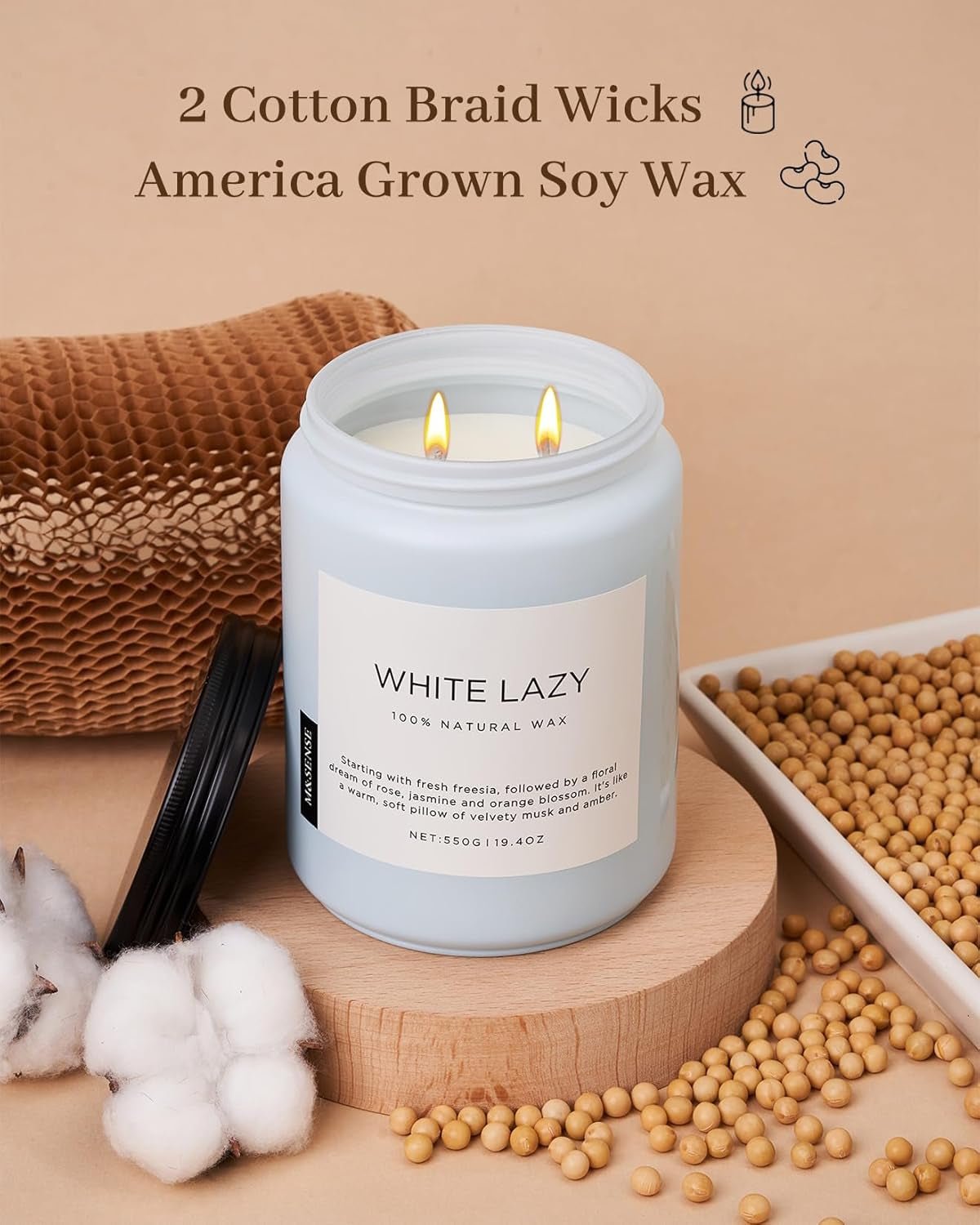 Spring Scented Candle, Jasmine Clean Cotton Soy Wax Large 19.4Oz 110 Hour Long Lasting Burning Non Toxic Organic Natural 2 Wick Relaxing Jar Candle for Women - Invictus Fashion Statements