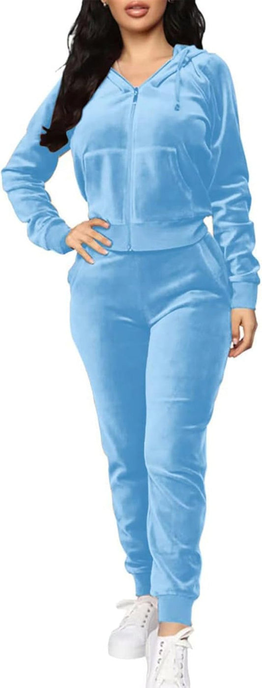 Velour Tracksuit Set Womens Sweatshirt Full Zip Hoodie Sweatsuit and Casual Jogger with Pockets - Invictus Fashion Statements
