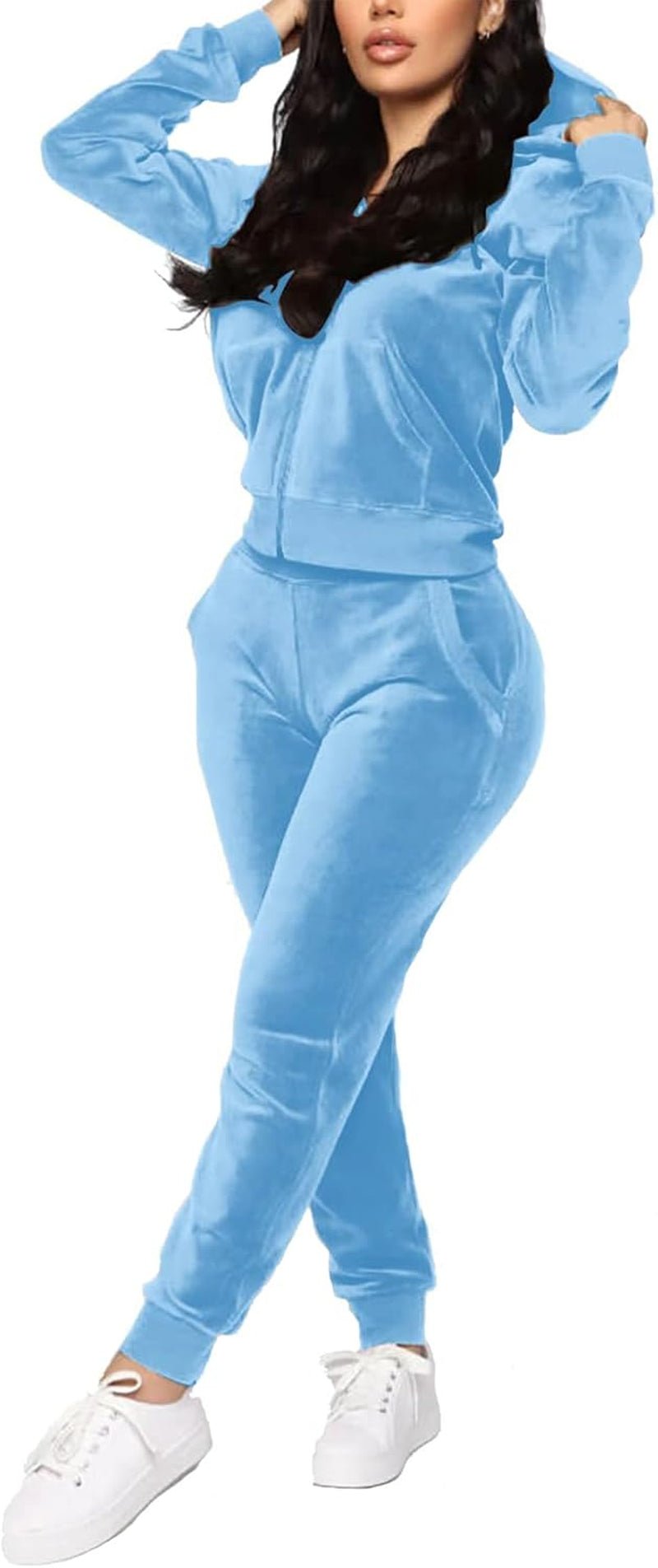 Velour Tracksuit Set Womens Sweatshirt Full Zip Hoodie Sweatsuit and Casual Jogger with Pockets - Invictus Fashion Statements