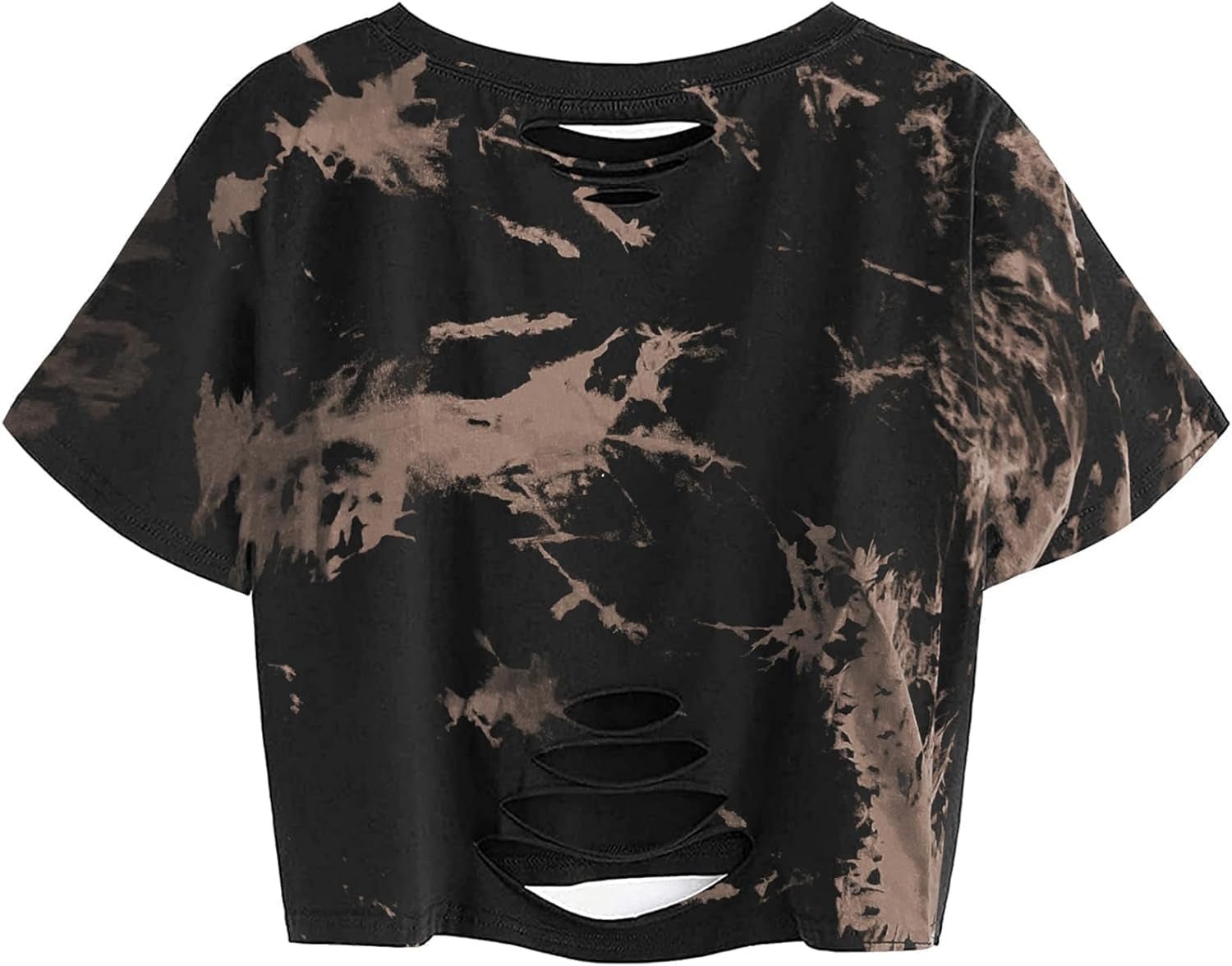 Women Skull Finger Graphic Distressed Tee Shirt Ripped Short Sleeve Crop Tops - Invictus Fashion Statements