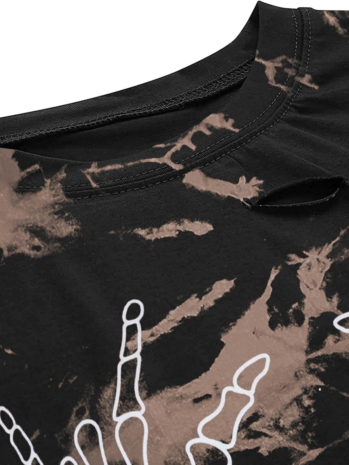 Women Skull Finger Graphic Distressed Tee Shirt Ripped Short Sleeve Crop Tops - Invictus Fashion Statements