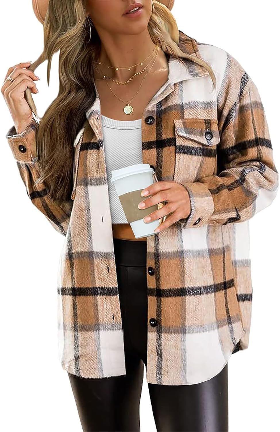 Womens Fall Outfits Fashion Clothes Shackets Flannel Plaid Button down Long Sleeve Shirts Jackets - Invictus Fashion Statements