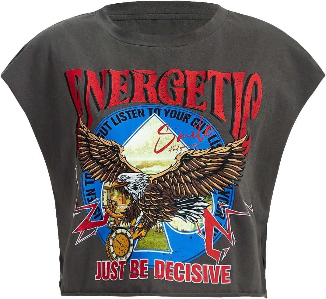 Women'S Graphic Print Cap Sleeve Crop Top Casual round Neck Short Sleeve T-Shirt - Invictus Fashion Statements