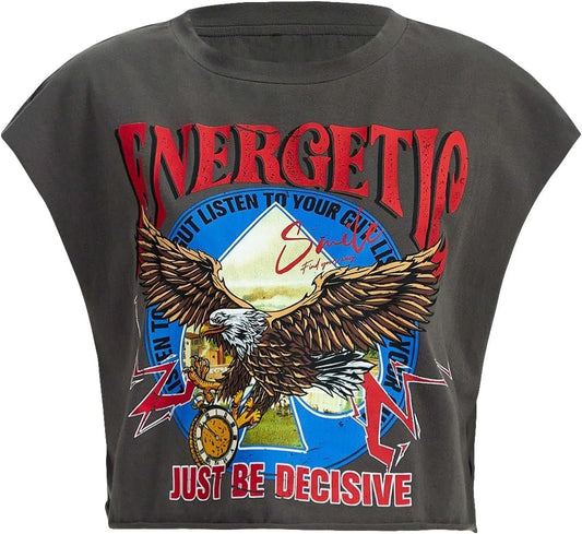 Women'S Graphic Print Cap Sleeve Crop Top Casual round Neck Short Sleeve T-Shirt - Invictus Fashion Statements