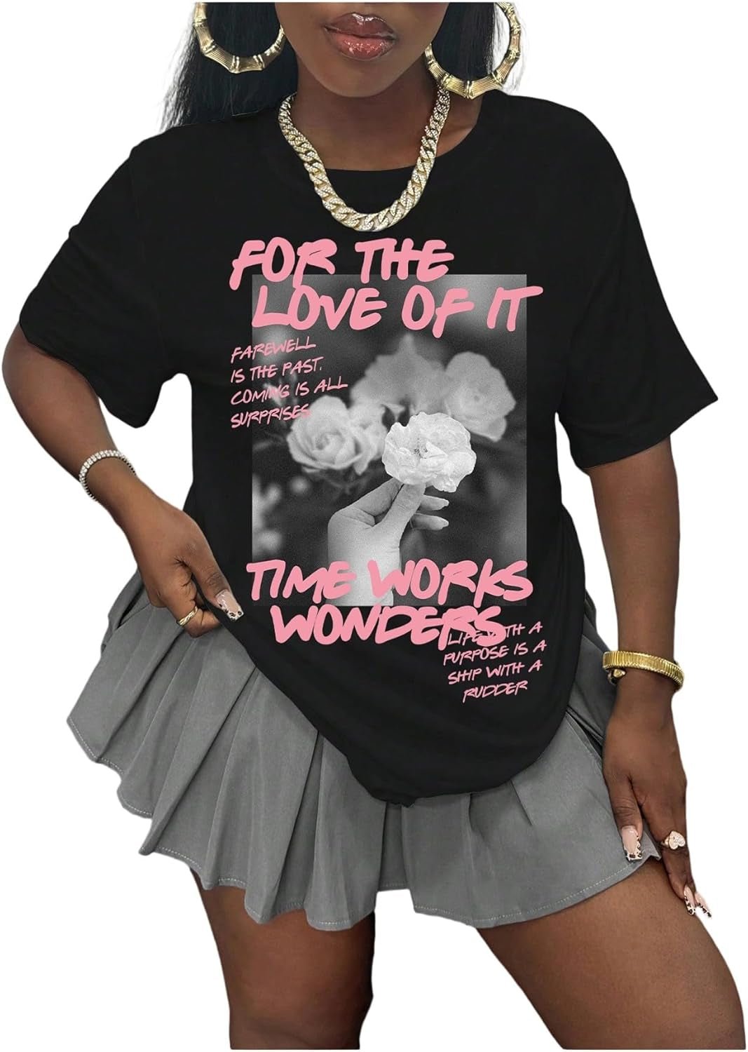 Women'S Graphic Tees Letter Print Short Sleeve Drop Shoulder Casual T Shirt Tops - Invictus Fashion Statements