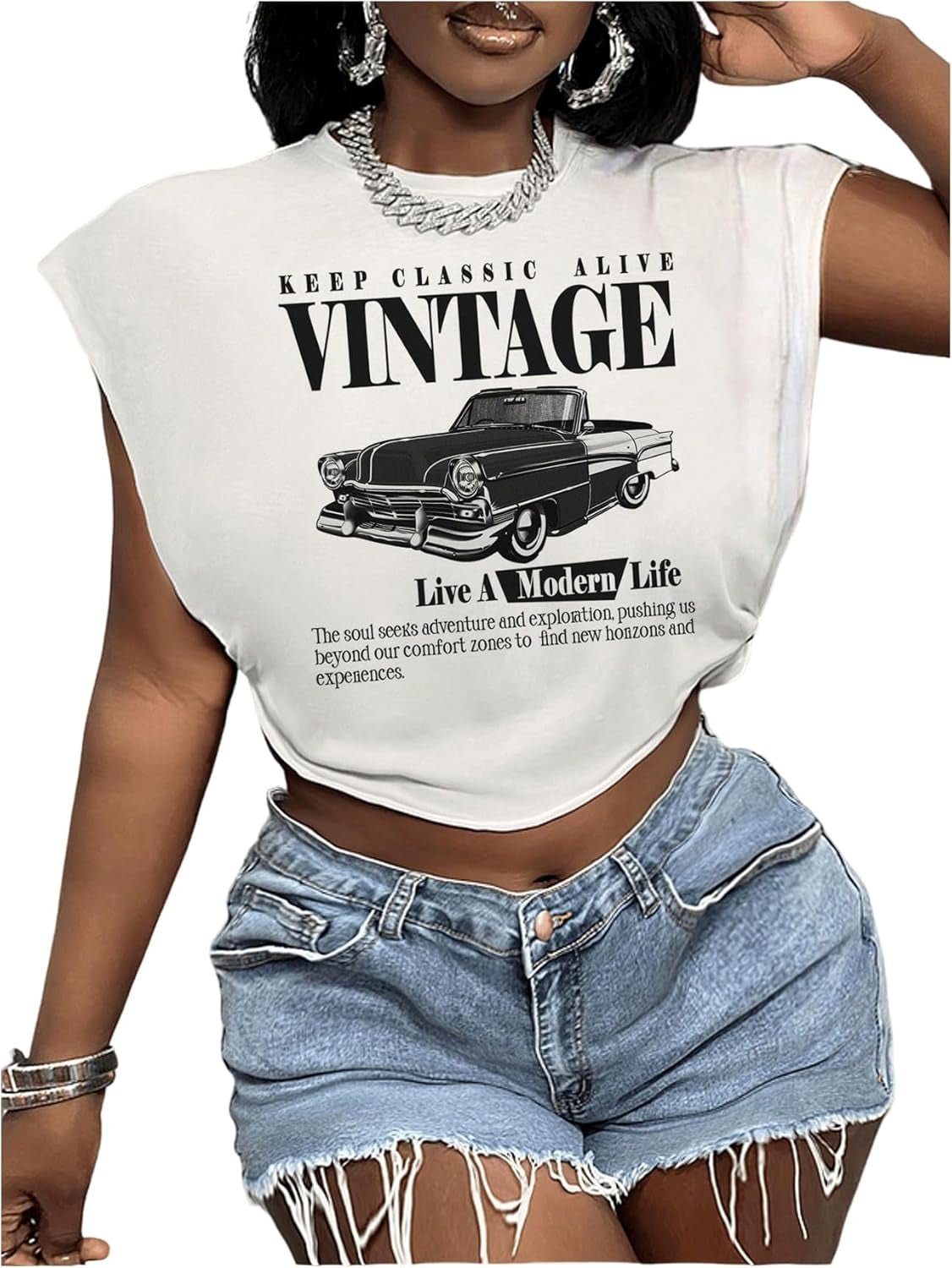 Women'S plus Size Letter Car Graphic Tees Short Sleeve Crew Neck Crop Tops Summer T Shirt - Invictus Fashion Statements