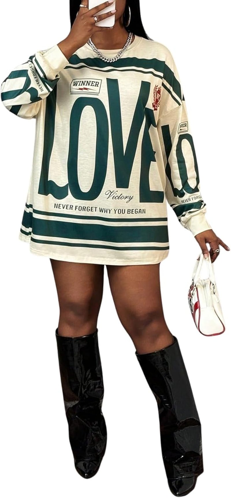 Women'S Retro Oversized T-Shirt Streetwear Long Sleeve Graphic Tees Printed Crewneck Tops - Invictus Fashion Statements