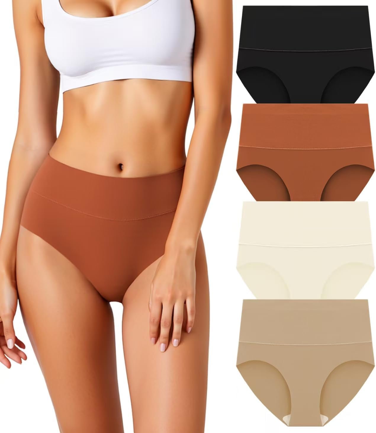Women'S Seamless Underwear High Waisted Tummy Control No Show Panties Full Coverage Stretch Briefs 4 Pack - Invictus Fashion Statements