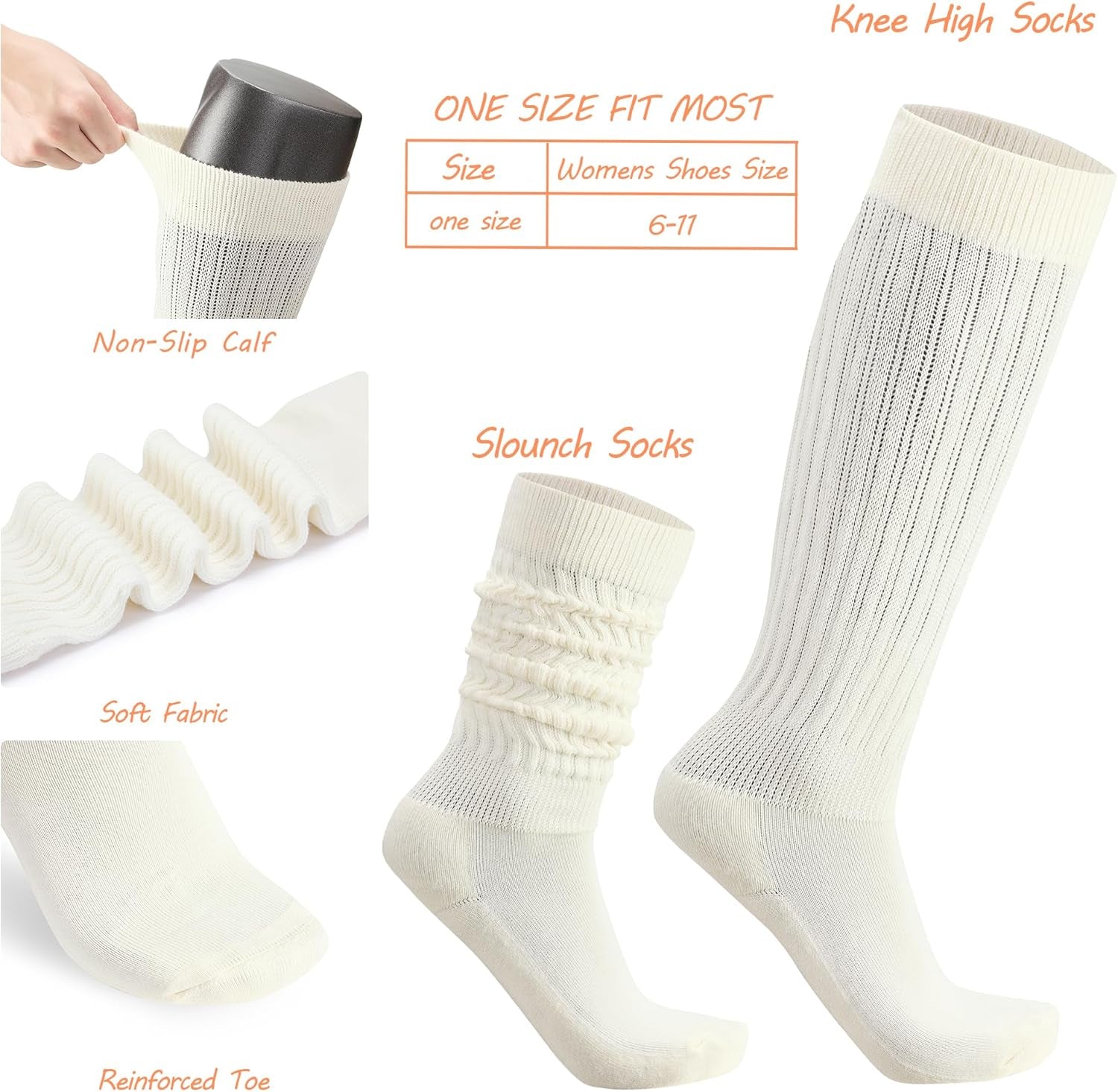 Womens Slouch Scrunch Socks Retro Knee High Soft Stack Chunky Cozy Boot Socks for Women Size 6 - 11 - Invictus Fashion Statements