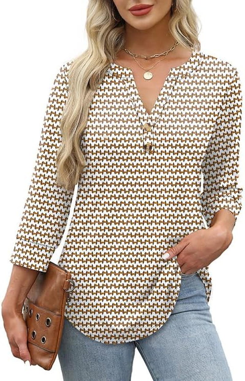 Womens Tops 3/4 Sleeve Henley Shirts for Women Fall Fashion 2025 School Outfits for Teachers - Invictus Fashion Statements