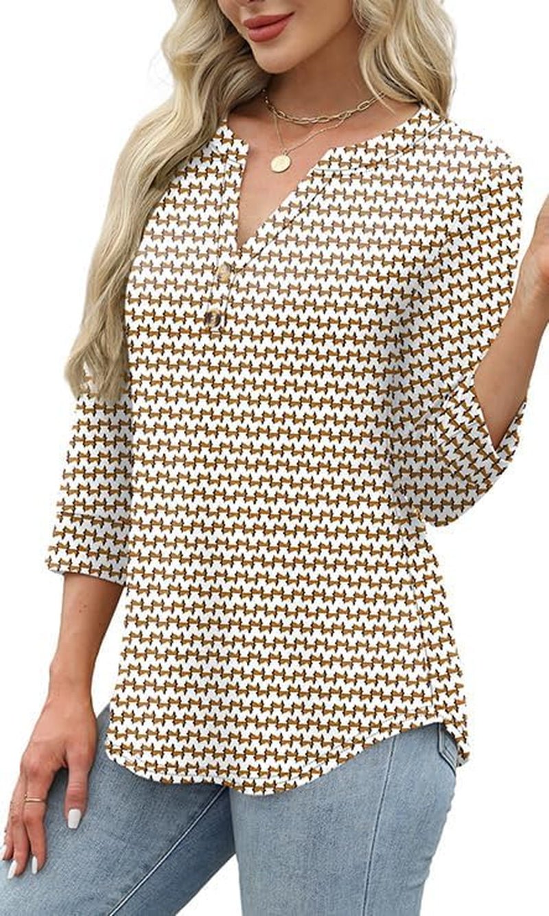 Womens Tops 3/4 Sleeve Henley Shirts for Women Fall Fashion 2025 School Outfits for Teachers - Invictus Fashion Statements